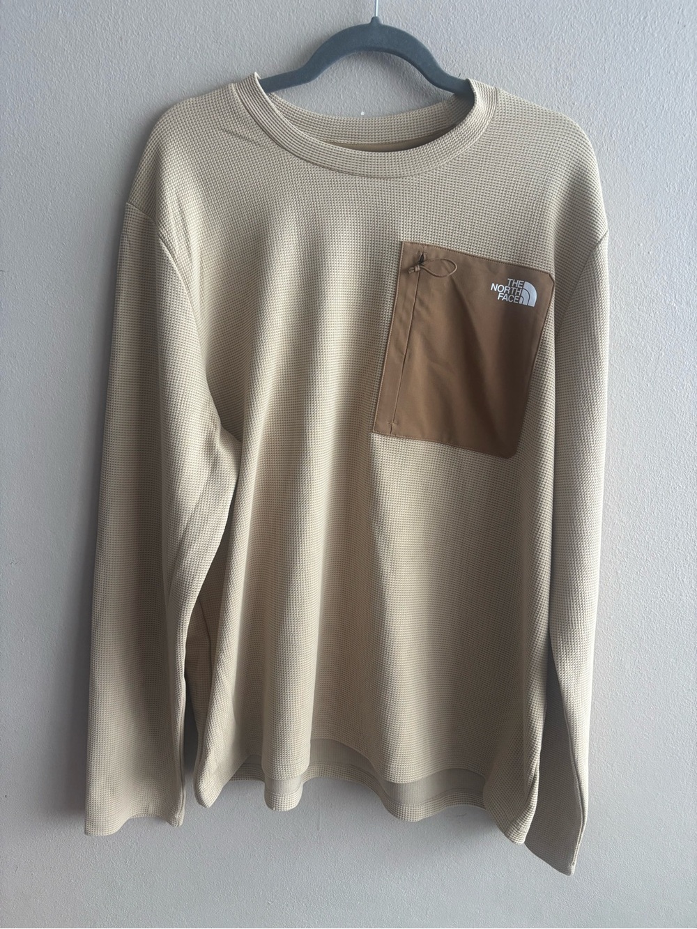 The North Face Beige Brown Waffle Knit Crewneck Pocket Pullover XL NF0A8CS9QV3
